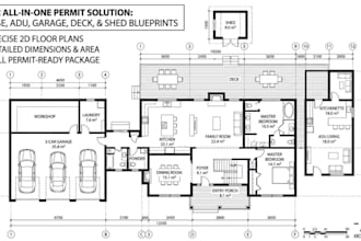 create architectural city permit blueprints, 2d floor plans, adu, garage, shed a