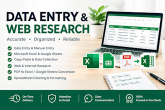 do accurate data entry, excel, copy and paste, web research, and PDF conversion