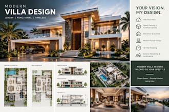 do modern villa design house, floor plans elevations exterior design 3d model