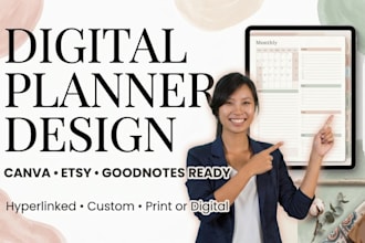 design a custom digital planner or printable journal in canva for etsy