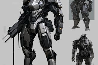 draw amazing character mecha robot illustration