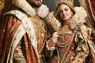 illustrate a romantic family royal couple portrait