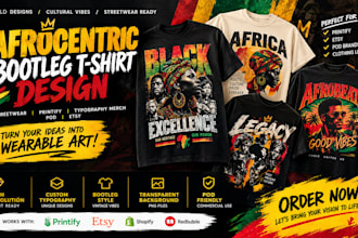 design afrocentric bootleg t shirt streetwear typography printify pod etsy merch