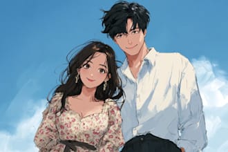 draw a couple illustration in anime style