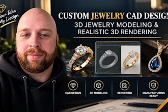 create custom jewelry cad design, 3d jewelry modeling and realistic 3d rendering