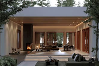 do interior and exterior design with render of house