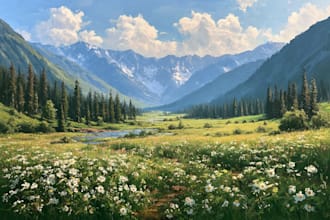 make landscape, house, objects in digital oil painting