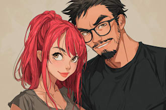 draw cute couple anime portrait