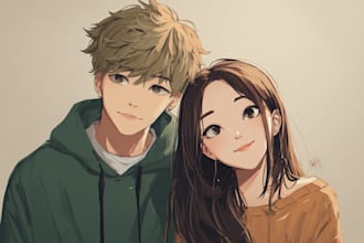 draw romantic couple anime art for you