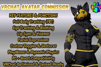 create custom vrchat furry fursona, vtuber avatar, 3d furry model for pc, quest