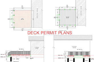 create 2d deck, porch and patio  permit plans in autocad