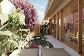 tropical villa architectural design and 3d rendering