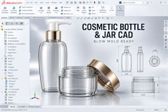 design cosmetic bottles, jars packaging cad and blow mold ready solidworks files