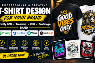 design printify pod t shirt teeinblue digital illustration kittl bandzoogle band