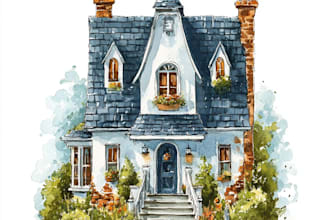 create digital watercolor home portrait illustration for you