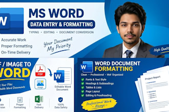 do ms word data entry, formatting, and professional editing