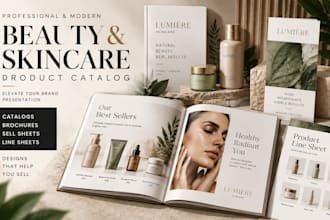 design beauty cosmetic catalog, skincare product catalog, sell sheets, brochure