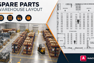 design spare parts warehouse layout, racking plan and autocad drawings
