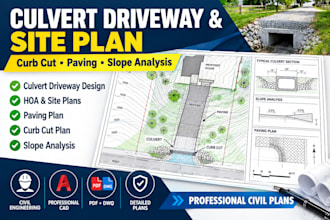 design culvert driveway, site plan, paving, curb cut, slope analysis