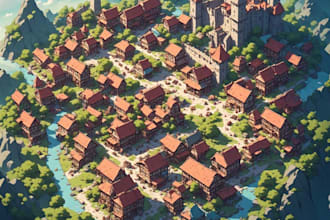 design a beautiful fantasy world map with detailed artwork