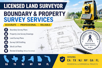 licensed land surveyor stamp and boundary survey for property in ca tx nj ny ga