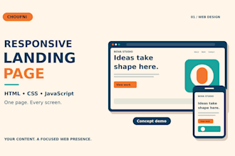 build a responsive landing page with HTML CSS and javascript