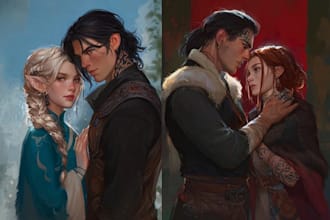 create stunning fantasy couple character art and romantic illustrations