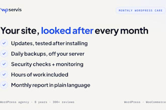 do monthly wordpress maintenance, woocommerce support and backups