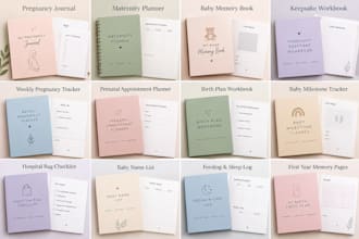 design pregnancy journal, baby memory book, keepsake workbook, maternity planner
