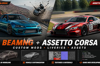 develop beamng drive and assetto corsa custom mods, liveries and assetto