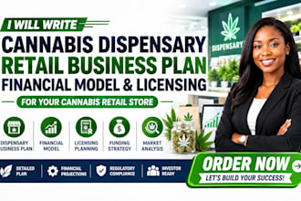 write cannabis dispensary retail business plan with financial model, licensing