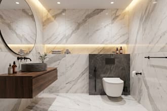 create 3d toilet bathroom interior design, vanity, shower and realistic render