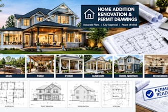 draw home addition renovation deck porch  permit drawings for city approval
