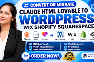 convert claude HTML lovable to wordpress website wix shopify squarespace website