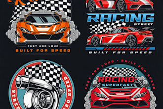 create racing car streetwear t shirt design with minimal grunge