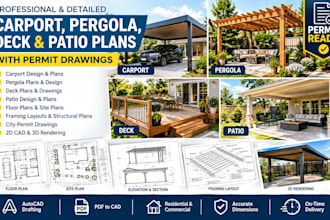 design carport, pergola, deck and patio plans for permit