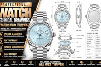 create professional watch technical drawing