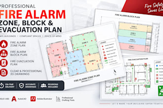 create fire alarm zone, block and evacuation plan for your building