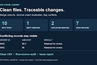 clean and merge CSV and excel files with a data audit