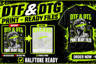 convert design into print ready halftone dtf dtg files for t shirt