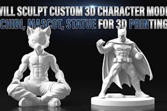 sculpt custom 3d character model, chibi, mascot, statue for 3d printing