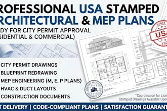 draw stamped architectural plan mep city permit floor plan florida california
