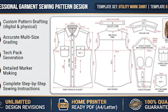 design garment sewing pattern, lingerie, techpack clo3d, cad grading in pdf dxf