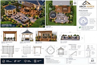 do 3d backyard design pergola deck patio and provide structural permit drawings