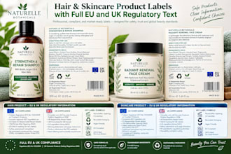 write hair and skincare product labels with full eu and UK regulatory text