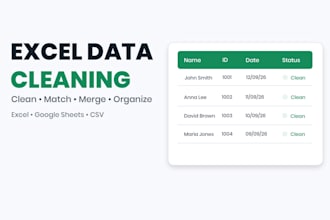 clean, match, merge and organize excel or google sheets data