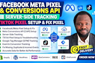 setup facebook meta pixel, tiktok pixel setup, tag manager, server side tracking
