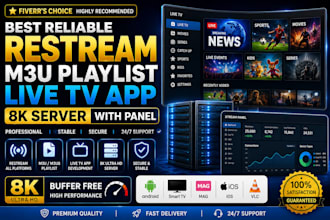 offer stable m3u playlist restream solution, live TV app, 8k server with panel