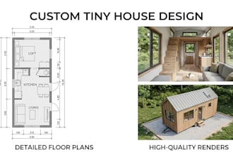 draft tiny house floor plans, container home design, and 3d renders