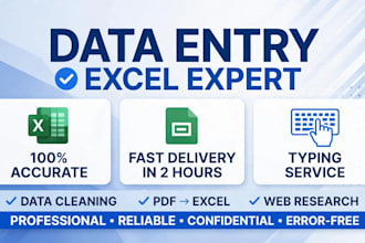 do excel data entry copy paste and web research in 2 hours
